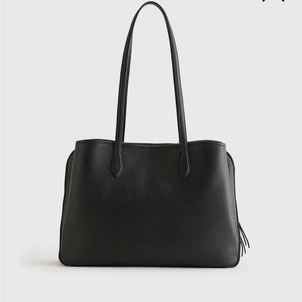 NWOT QUINCE Italian Black Leather Triple Compartment Work Bag - Picture 5 of 13